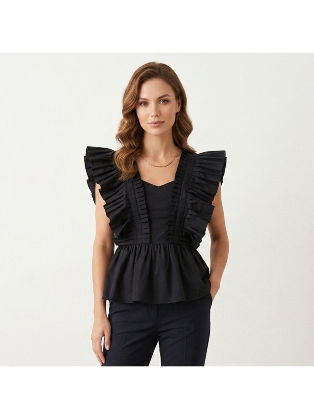 Monica Nera Black Nicola Flutter Sleeve Poplin Cotton Top size M Medium NWT $248